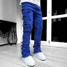 Load image into Gallery viewer, Men's denim straight leg elastic patch denim straight leg pants