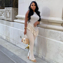 Load image into Gallery viewer, Women's Casual Set with Irregular Fringe Sleeveless Vest Top and High-Waisted Pants Set