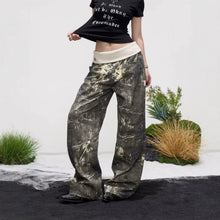 Load image into Gallery viewer, Ribbed Waistband Leaf Camouflage Wide-Leg Jeans for Women
