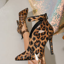 Load image into Gallery viewer, Crystal Cut-Out Ankle Leopard Stilletto Point Boots