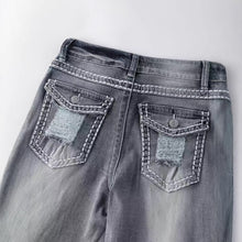 Load image into Gallery viewer, Washed distressed straight leg jeans for women