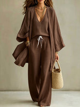 Load image into Gallery viewer, Loose cardigan sleeveless vest long pants three piece set for women