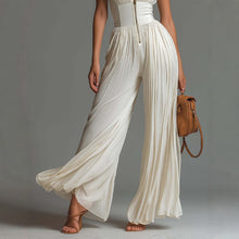 Load image into Gallery viewer, White Pleated Strap Neck Long Wide Leg Jumpsuit
