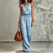 Load image into Gallery viewer, Sleeveless Backless Waist-Tie Halter Wide-Leg Jumpsuit for Women