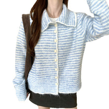 Load image into Gallery viewer, Color-block Striped Lapel Collar Loose Fit Knit Cardigan