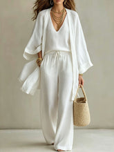 Load image into Gallery viewer, Loose cardigan sleeveless vest long pants three piece set for women