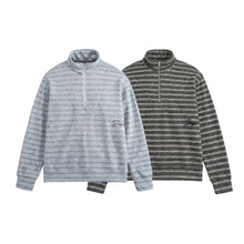 Load image into Gallery viewer, Letter Embroidery Stripe Spliced Half-Zip Hooded Sweatshirt Men