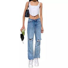 Load image into Gallery viewer, High waisted ripped jeans for women