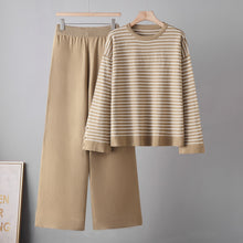 Load image into Gallery viewer, Striped top wide leg pants two-piece set for women