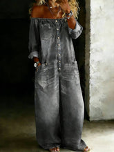 Load image into Gallery viewer, Single-Breasted Off-Shoulder Washed Overalls for Women
