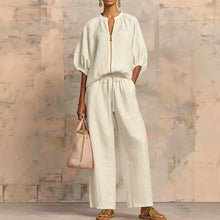 Cargar imagen en el visor de la galería, Women's Casual Loose Solid Color Zipper Round Neck Wide Leg Pants Set