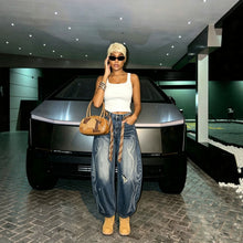 Lade das Bild in den Galerie-Viewer, Washed Cat-Whisker Distressed Knife-Cut Denim Pants with Oversized Silhouette