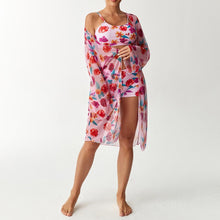 Load image into Gallery viewer, Bikini split three piece flat corner printed floral cover swimsuit