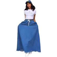 Load image into Gallery viewer, Women's Denim Skirt Washed Soild Color Drawstring Dress