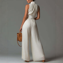 Load image into Gallery viewer, White Pleated Strap Neck Long Wide Leg Jumpsuit