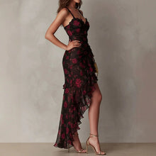 Load image into Gallery viewer, Style Floral Print Strap Irregular Ruffle Hem A-Line Dress