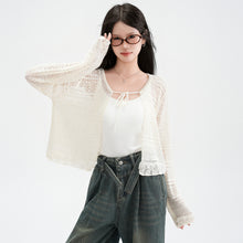 Load image into Gallery viewer, Hollow Linen Knit Cardigan for Women Lightweight Tie-Back Long Sleeve Shawl Cover-Up Top