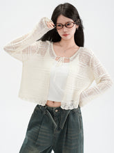 Load image into Gallery viewer, Hollow Linen Knit Cardigan for Women Lightweight Tie-Back Long Sleeve Shawl Cover-Up Top