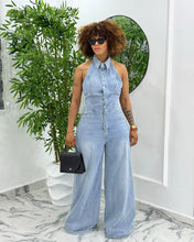 Charger l'image dans la galerie, Sexy Backless Halter Long Washed Denim Jumpsuit