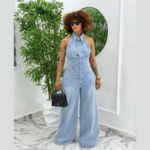 Load image into Gallery viewer, Strapless Sexy Backless Long Denim Jumpsuit