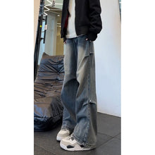 Load image into Gallery viewer, Blue Machete Denim Pants Men Pleated Wide Leg Cargo