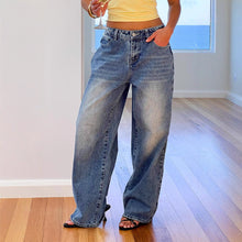 Load image into Gallery viewer, Vintage Washed Heart Back Pocket Wide Leg Jeans, Fashion Loose Girl Style Jeans for Women