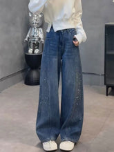 Load image into Gallery viewer, Retro Rhinestone Decorated Wide-Leg Jeans Women