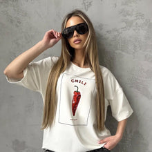 Load image into Gallery viewer, Chili Print Round Neck Short Sleeve T-Shirt
