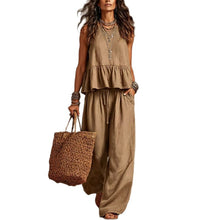 Cargar imagen en el visor de la galería, Simple Casual Cotton Linen Ruffle Sleeveless Wide Leg Set