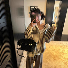 Load image into Gallery viewer, Women's Striped Apricot Knit Drawstring Hooded Loose Cardigan