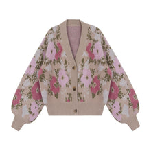 Load image into Gallery viewer, Ins Fashion Floral Jacquard Knitted Cardigan Top+High Waist Shorts Two Piece Sets for Women Autumn Winter Clothes