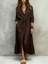 Load image into Gallery viewer, Spring and Autumn Casual Drawstring Waist Shirt Dress Loose Style for Women