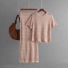 Load image into Gallery viewer, Hollow out short sleeved top and half skirt two-piece set