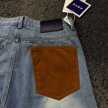 Load image into Gallery viewer, Denim Pants Men's Suede Patchwork Design Loose Straight Leg Casual Trousers