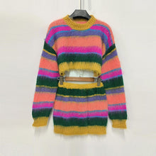 Load image into Gallery viewer, Hit Color Two Piece Sets For Women Round Neck Long Sleeve Tops High Waist Skirts A Line Skirts Knitted Skirt Female
