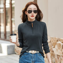 Load image into Gallery viewer, Stand up collar half zipper long sleeved women's T-shirt