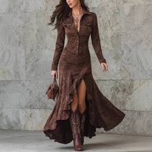 Load image into Gallery viewer, Elegant Zipper Stand Collar Slit Long Dress with Slim Fit