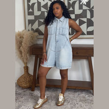 Load image into Gallery viewer, Loose Turn-Down Collar Sleeveless Denim Jumpsuit