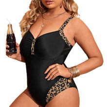 Lade das Bild in den Galerie-Viewer, Plus Size Abdomen-Controlling Leopard Print Patchwork One-Piece Swimsuit for Women Factory Direct Wholesale