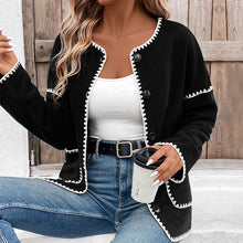 Load image into Gallery viewer, Color Block Long Sleeve Open Front Loose Fit Fleece Cardigan Jacket