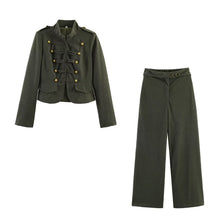 Lade das Bild in den Galerie-Viewer, Double Row Metal Button Jacket+Retro High Waist Wide Leg Pants Set