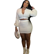 Cargar imagen en el visor de la galería, Fashion Casual Fitted Bubble Grid Zipper Top and Pencil Skirt Set