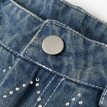 Load image into Gallery viewer, Diamond grid straight leg split jeans for women