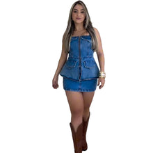 Cargar imagen en el visor de la galería, Women's Denim Dress Set Fashion Strapless Denim Top High-Waisted Pencil Skirt