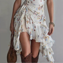 Load image into Gallery viewer, Elegant Women's Chiffon Floral Print Strap V-Neck Ruffled Dress