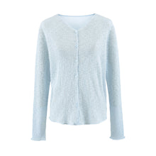 Load image into Gallery viewer, Cotton Linen Bamboo Fiber Breathable Sun Protection Knit Cardigan Women V-Neck Semi-Sheer Air Conditioning Top