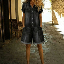Load image into Gallery viewer, Short Sleeve Multi-Pocket Shirt Washed Denim Look Overalls Shorts