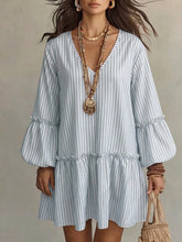 Load image into Gallery viewer, Style Autumn New Women's Long Sleeve Dress Stripe Print V-Neck Lantern Sleeve Loose Mini Dress