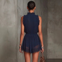 Load image into Gallery viewer, Deep Blue Lace Splice Sleeveless V-Neck Mini Dress