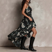Load image into Gallery viewer, Printed V-Neck Waist Clinched High Slit Camisole Vacation Dress
